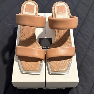 Dolce Vita Tan Double-Band Square-Toe Slide Sandals